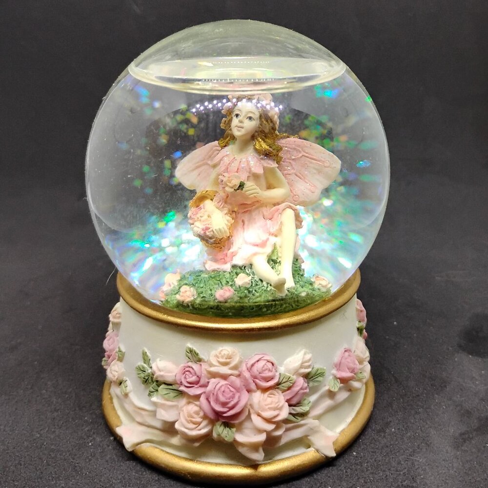 Pink Flower Fairy Glitter Snow Globe Glass Water Ball